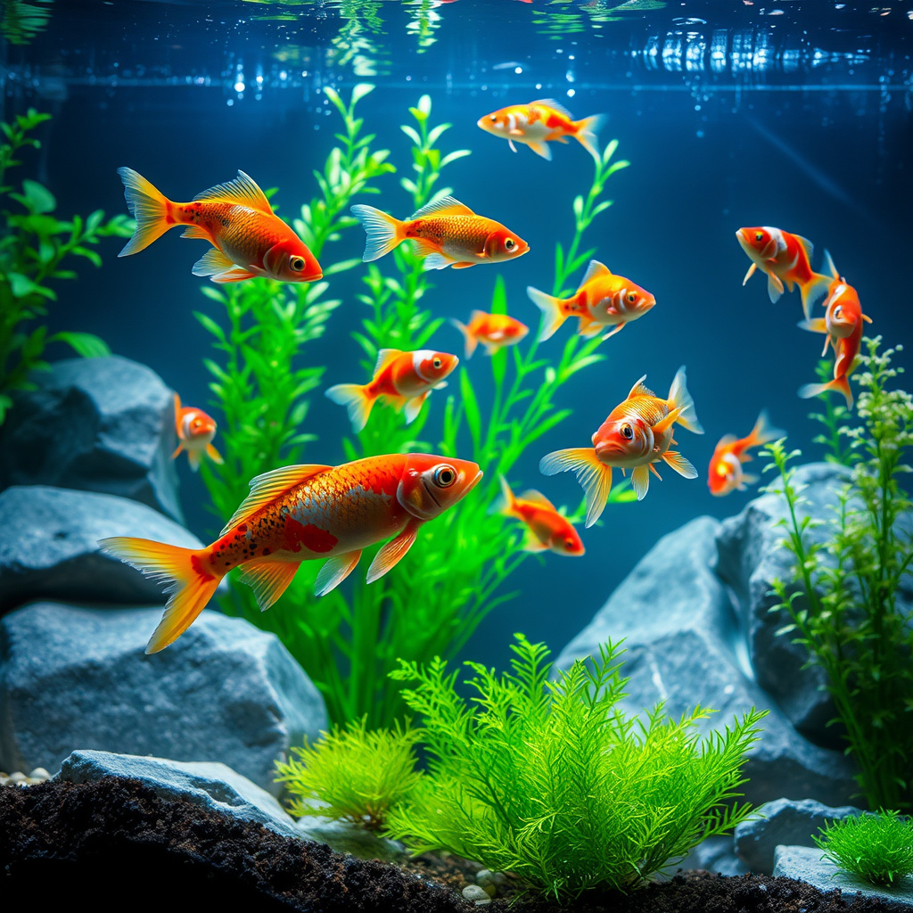 Imagem sobre peixes exóticos em aquários de água fria