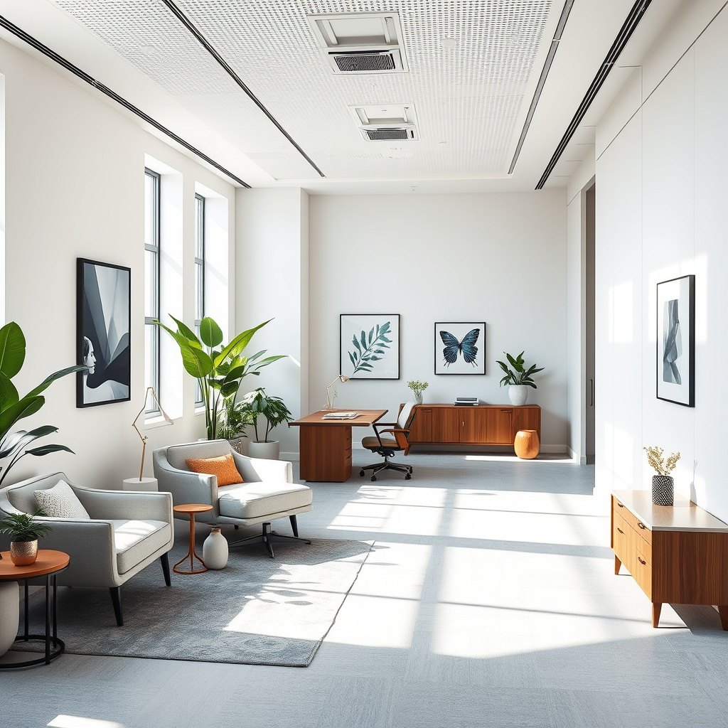 Imagem sobre reforma de escritório com drywall e decoração