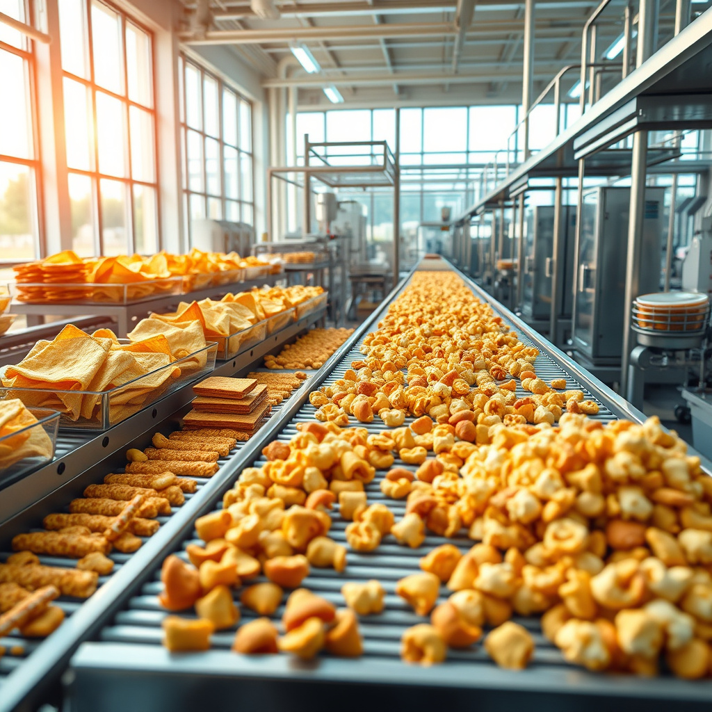 Imagem sobre linha de produção de snacks