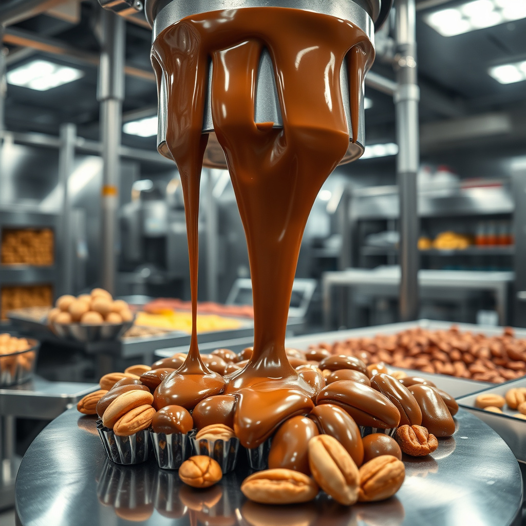 Imagem sobre máquina de recobrimento com chocolate