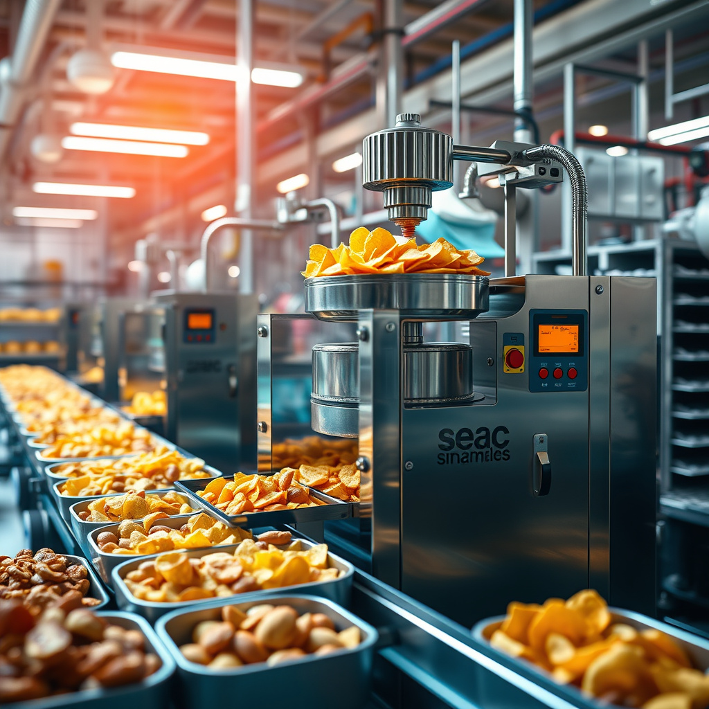 Imagem sobre máquina para recobrimento de snacks
