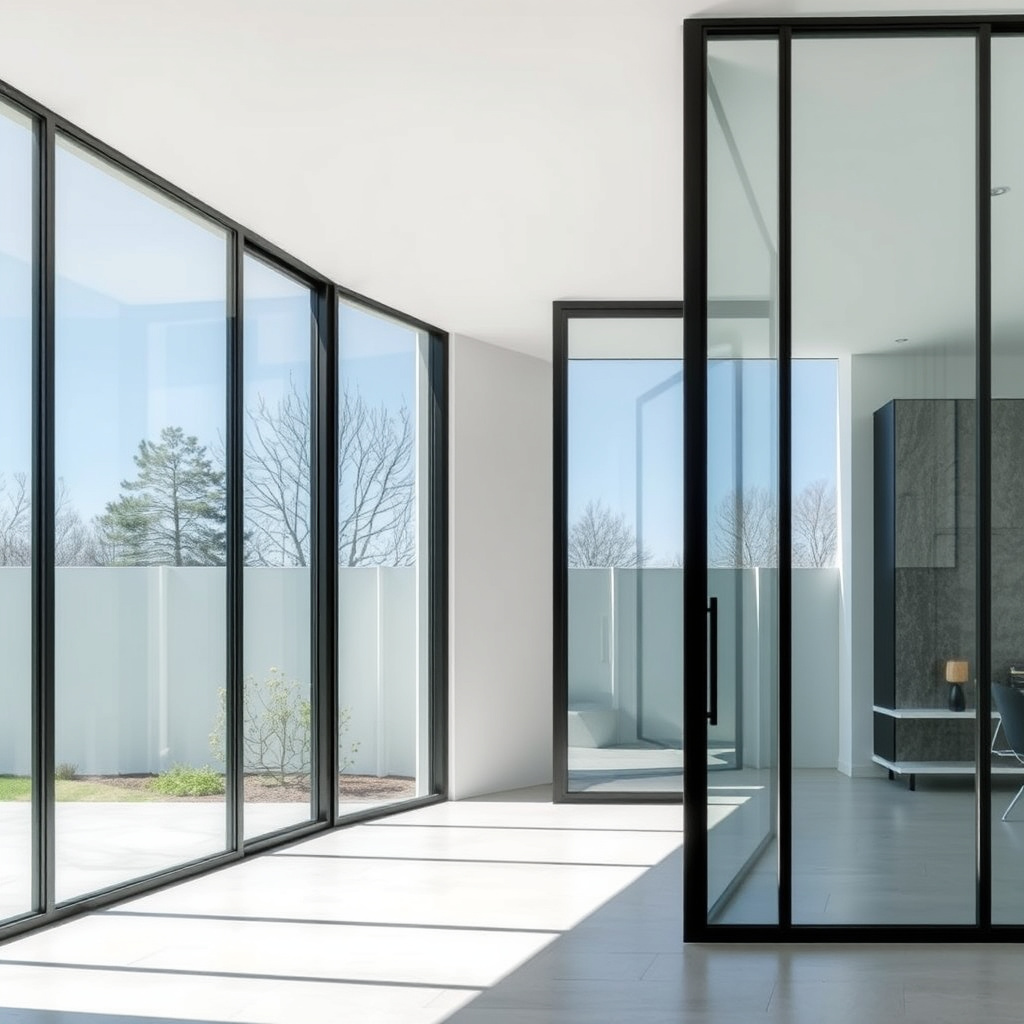 Imagem sobre linha minimalista para grandes vãos envidraçados